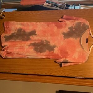 Pink grey and white tye dyed midi dress with bottom knot